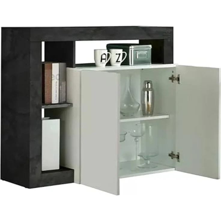 Dmora Modernes Sideboard mit 2 Türen und Regalen, Wohnzimmer-TV-Ständer, Küchenbuffet, Made in Italy Sideboard, 108x42xh93 cm, Farbe Weiß und Oxid – Bild 4