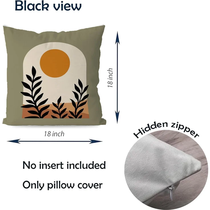 Boho Kissenbezüge 45×45 cm 4er-Set Mid-Century Sun & Leaf, Deko Kissenhüllen, Bohemian Home, Geschenk, Sofa & Bett – Bild 4