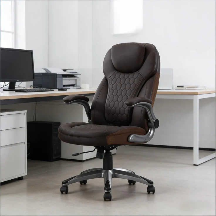 Faumrta Weich Exekutivstuhl,Bürostuhl mit Hoher Rückenlehne,Bossstuhl(nur mit Bürostühlen)Metal+Mesh,Nylon,PU73cm*67.5cm*120cmBraun – Bild 1