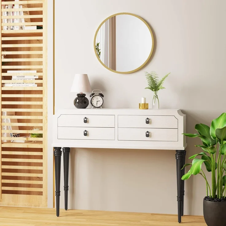Woltu Spiegel (1-St), rund, mit Goldrahmen, aus Glas Metall MDF Haken – Bild 3