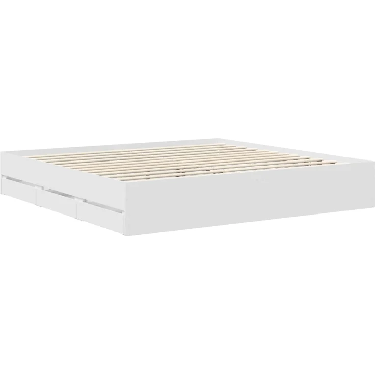 vidaXL Bettrahmen mit Schubladen Weiß 200 x 200 cm Ingenieurs Holz 3411808 – Bild 6