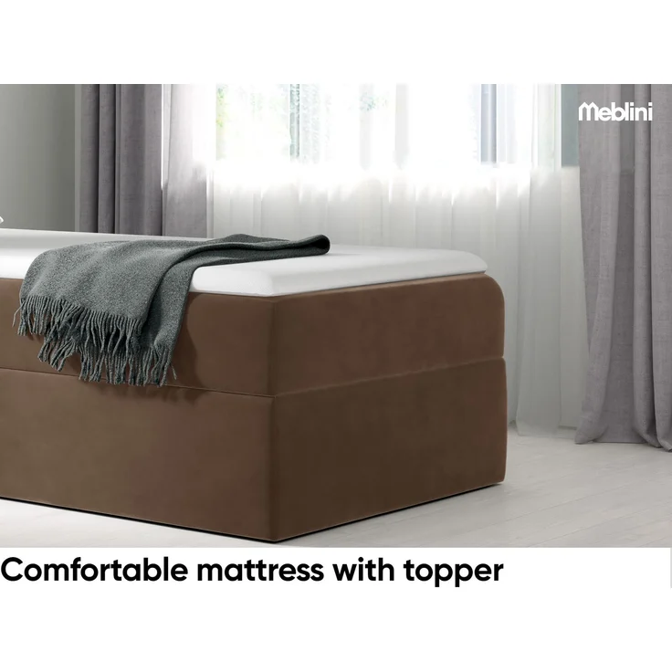 MEBLINI Kinderbett mit Bettkasten MINO 3 100x200 Links – H3/Braun Samt Gepolstert Einzelbett mit Matratze - Polsterbett mit Stauraum - Bett mit Kopfteil – Stauraumbett – Bild 4