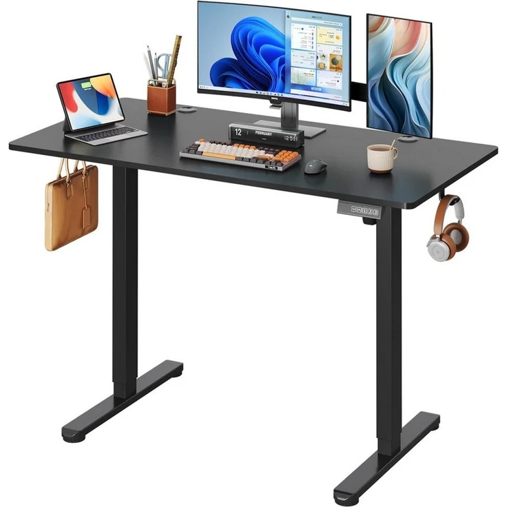 DEVAISE Schreibtisch Höhenverstellbarer Schreibtisch elektrisch 100×60 cm (Höhenverstellung 72–118 cm, Memory-Funktion für 3 Höhen, leise <50 dB, 140x70 cm 1 Tisch), Ergonomischer Computertisch für Büro, Home Office, Farbe Eiche – Bild 2