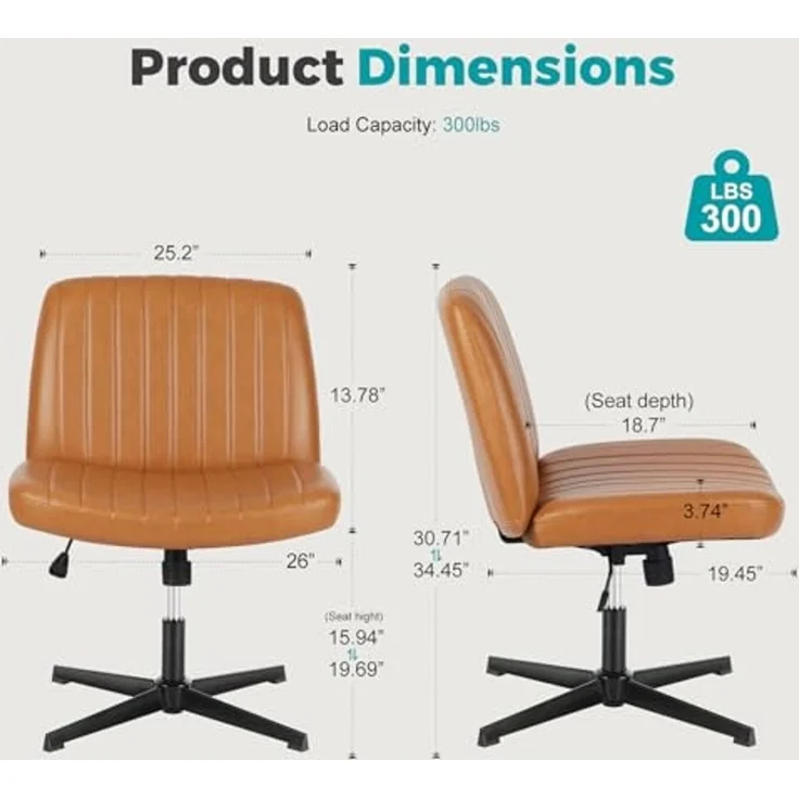 DUMOS edx Criss Cross Stuhl, ohne Armlehnen, Bürostuhl, Schreibtischstuhl ohne Räder, Leder, gepolstert, breiter Sitz, moderner Drehstuhl, höhenverstellbar, mittlere Rückenlehne, Computeraufgabe, – Bild 2