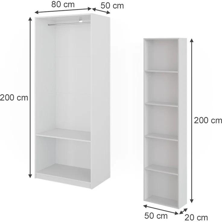 Kleiderschrank Elmo Weiß 80 x 200 cm 2er Set Vicco – Bild 2