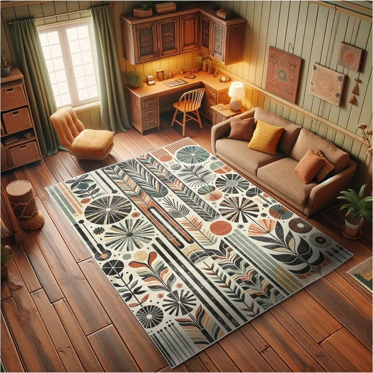 Abakuhaus Teppich Dekorativer Teppich für Wohnzimmer und Schlafzimmer, rechteckig, Bohemian Retro Abstrakt Mid Century – Bild 2