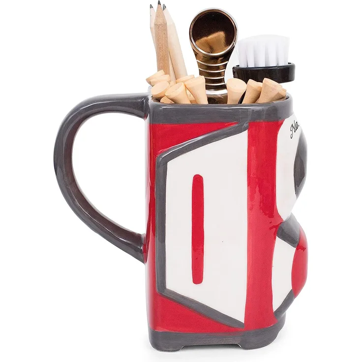 becher Golf Junior 15 cm Keramik rot-schwarz 5-teilig