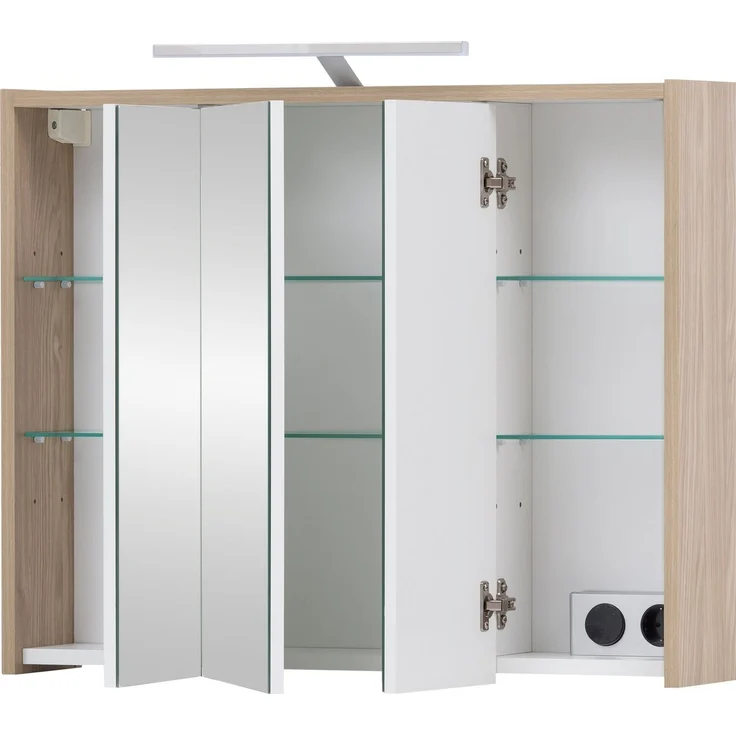 SCHILDMEYER Spiegelschrank Badezimmerschrank mit LED-Leuchte Eiche Hell 74 x 60 x 16 – Bild 2