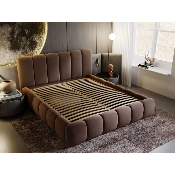 GRAINGOLD Cloud Bett 160x200, Polsterbett ohne Bettkasten, Velvet-Stoff, mit Lattenrost, Braun – Bild 5