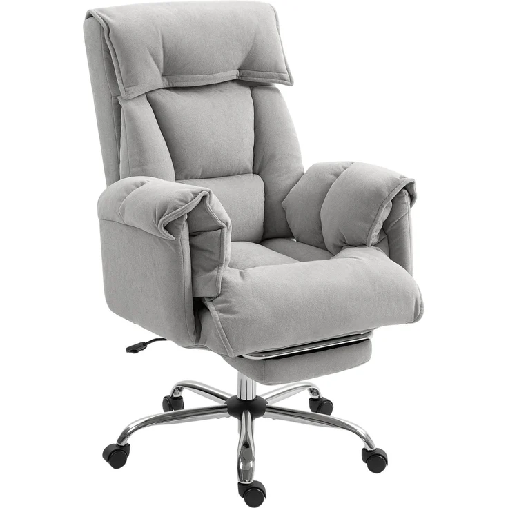 Wohnora-Bürostuhl Neigbar Höhenverstellbar Schreibtischstuhl mit Armlehne Fußstütze hoher Rückenlehne 75 x 77 x 110-118 cm Grau,H 1180cm x T 770cm x B 660cm,Hellgrau – Bild 2