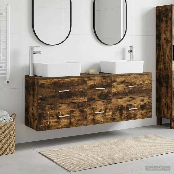 vidaXL Badezimmerschrank-Set 3 stk. Geräucherte Eiche 136 x 35 x 80 cm 3405863 – Bild 1