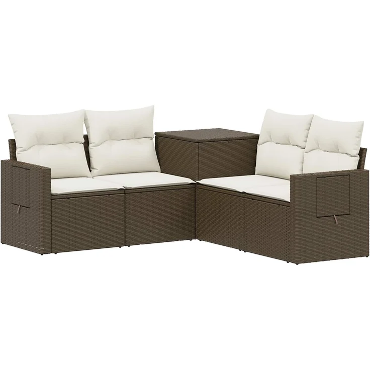 vidaXL Sofa Set 5 stk. Braun und Creme Weiß Polyrattan und Stahl 3447876 – Bild 2