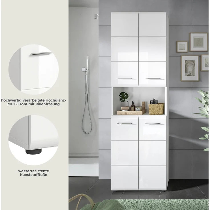 Hochschrank Ice - Weiß / Weiß Hochglanz – Bild 9