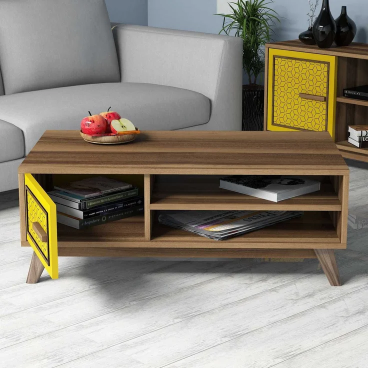 Skye Decor 'Ayla - Walnut, Yellow' Couchtisch, Walnuss / Gelb, 105 x 38,2 x 60 cm – Bild 2