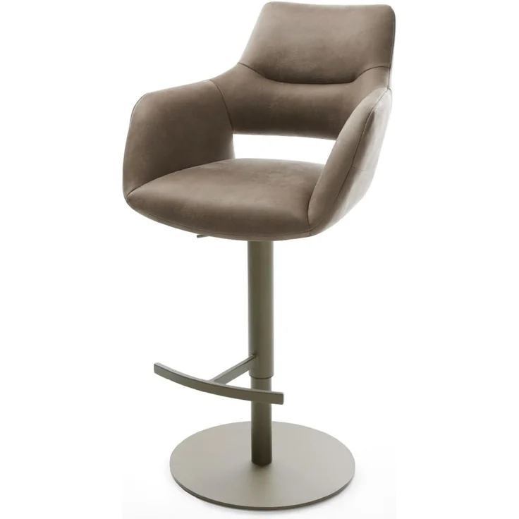 Barstuhl Yago-Flex Mikrofaser Taupe Vintage Drehfuß höhenverstellbar Metall Titanfarben Taschenfederkern – Bild 2