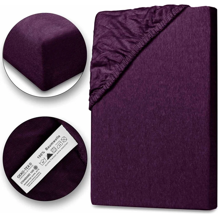 Jersey Spannbettlaken 180-200x200cm 100% Baumwolle Aubergine – Bild 4