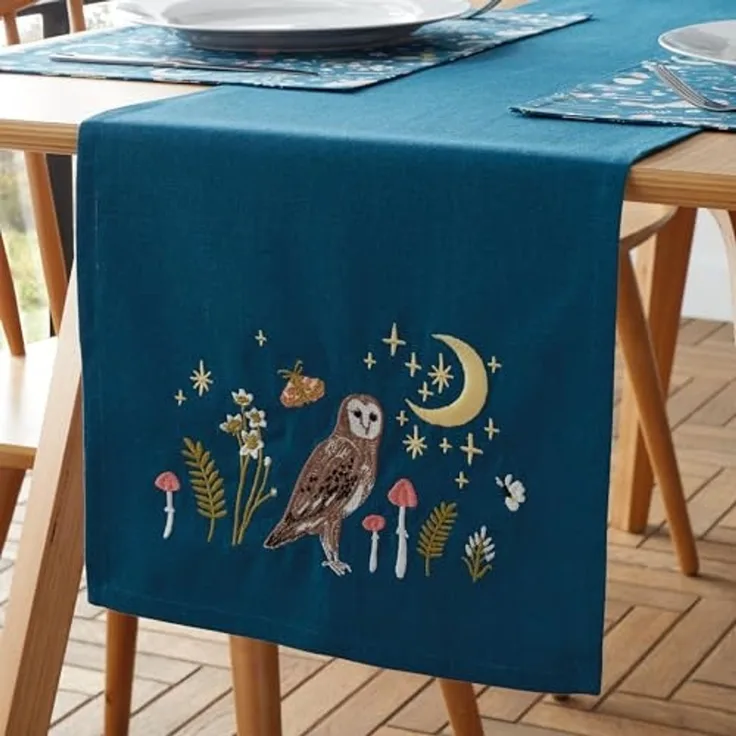 Catherine Lansfield Enchanted Twilight Animals Esstischläufer, Baumwolle, 33x220 cm, Marineblau