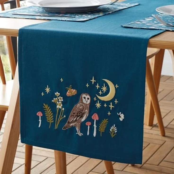 Catherine Lansfield Enchanted Twilight Animals Esstischläufer, Baumwolle, 33x220 cm, Marineblau – Bild 1