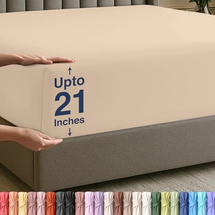 Utopia Bedding Spannbettlaken Queen – Extra tiefe Tasche – 53 cm Tiefe – Weiche Mikrofaser – Schrumpf- und farbbeständig – Pflegeleicht – Nur 1 Spannbettlaken (Beige) – Bild 2