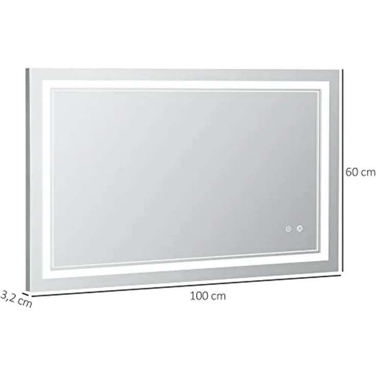 Kleankin Spiegel Badspiegel, Badezimmerspiegel mit LED-Beleuchtung (Wandspiegel mit Touchschalter, 1-St, 3 Lichtfarben, Lichtspiegel IP44), IP44 Wasserdicht, 100 x 60 cm – Bild 7