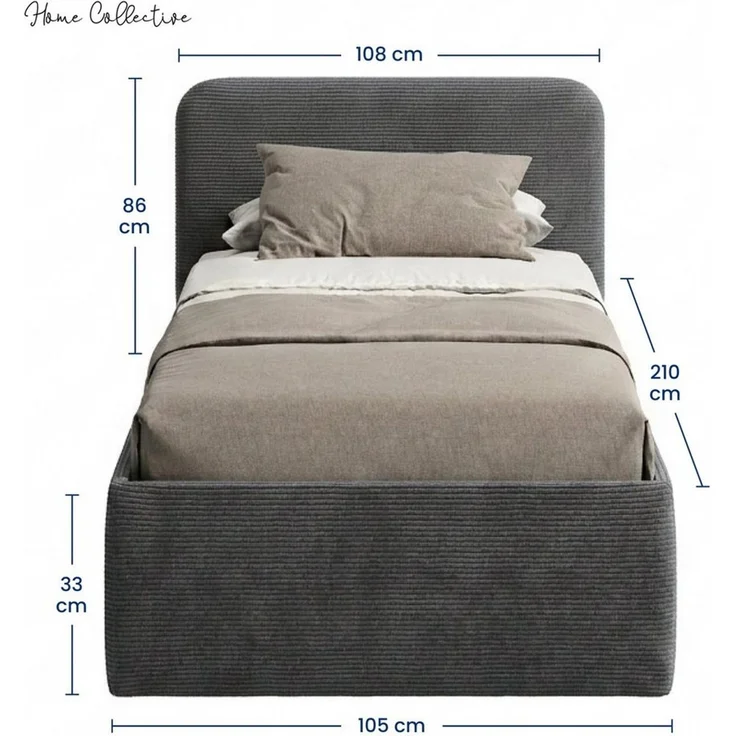 Home Collective Polsterbett Bett mit Stauraum, verstellbarem Lattenrost, viele Größen (Größen: 100x200 120x200 140x200 160x200 180x200 200x200, hochwertiger Kordstoff, made in Germany), wählbare Matratze Federkern oder Kaltschaum, Anthrazit – Bild 3