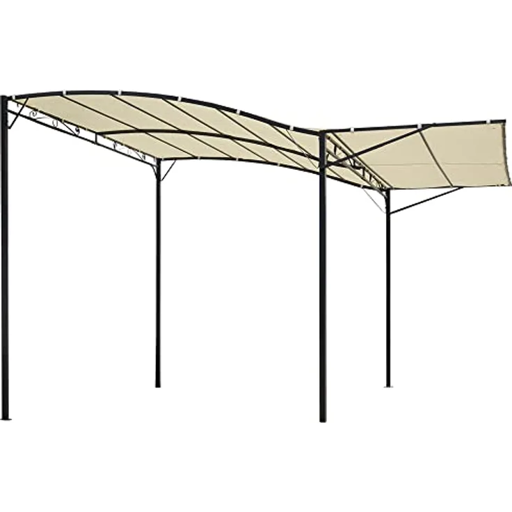 Outsunny Pavillon Gartenpavillon Markise mit klappbarem Seitendach, UV-Schutz, Stahl und Polyester, cremeweiß und schwarz, 3 x 2,5 m