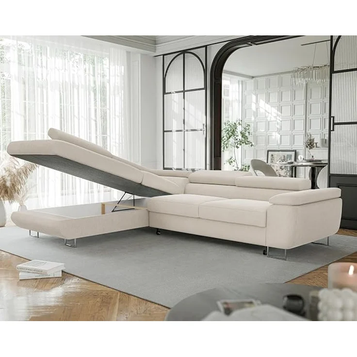 Idohome Ecksofa mit Schlaffunktion und Bettkasten Ausführung links, Beige, 274x203 cm – Bild 4