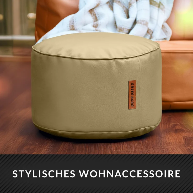 Green Bean® Sitzhocker aus Kunstleder - Pouf mit EPS Perlen Füllung - 43 x 30 cm - perfekte Ergänzung zum Sitzsack - helles Kamel – Bild 8