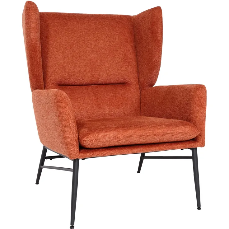 Lounge-Sessel HWC-L62, Ohrensessel Cocktailsessel Sessel Polstersessel, Stoff/Textil Metall ~ terracotta-braun