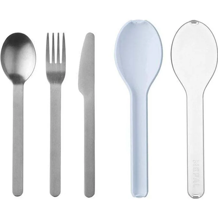 Mepal 105760013800 To Go Set Ellipse 3-teilig Nordic blue  Besteck für unterwegs. Bestehend aus Messer, Gabel und Löffel, in hellblau Kunststoffhülle, Stainless Steel, 19.5 x 5.1 x 2.3 cm