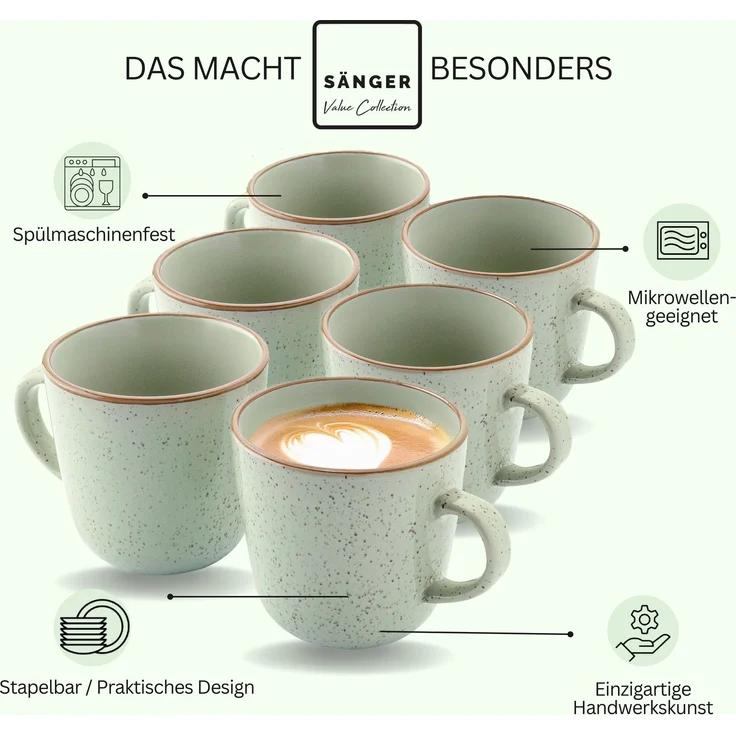 SÄNGER Kaffeebecher Set Rio Minze- 6 teilig aus Steingut – Bild 4