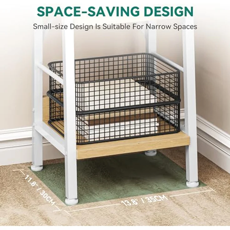 YITAHOME Schmal Bücherregal mit 5 Ebenen 35 cm Breit, Industrielles Leiterregal Standregal Holzregale und Metallrahmen, Modernes Regal für Wohnzimmer, Weiß und Eiche – Bild 3