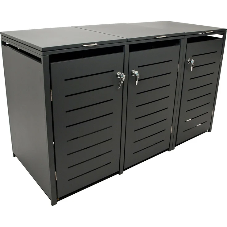 DEGAMO KÖLN Mülltonnenbox 3-er, Stahl verzinkt, anthrazit, 175x62x102cm für 3x kleine Tonne 120 Liter – Bild 7
