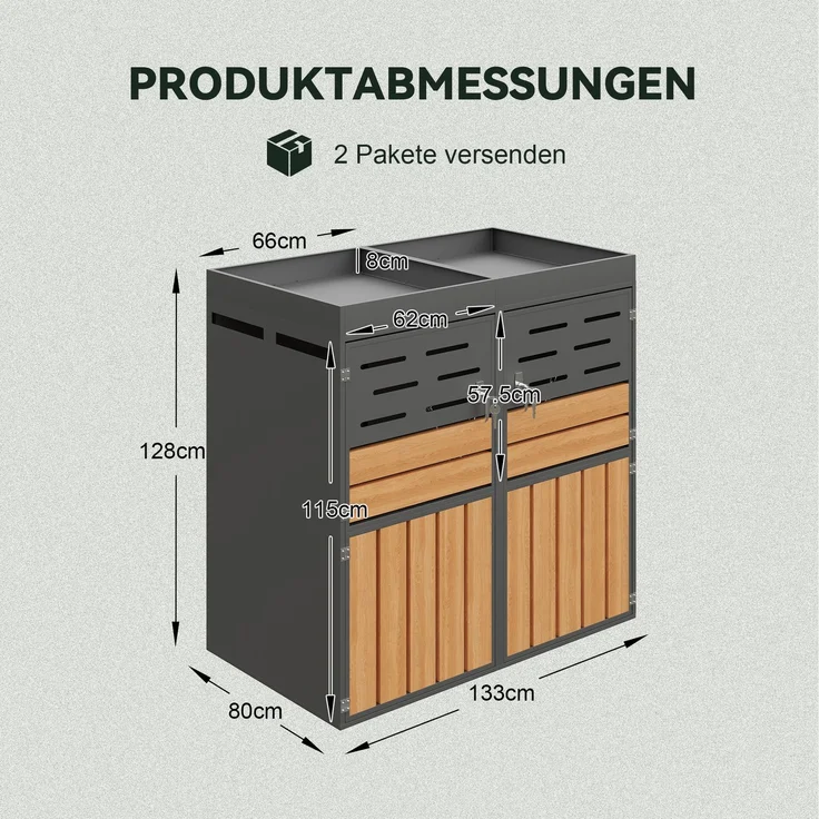 LVHOM Mülltonnenbox 2er mit Pflanzkasten, 2x240 L, Abschließbare Mülltonnenverkleidung aus Stahl für Garten, Anthrazit – Bild 8