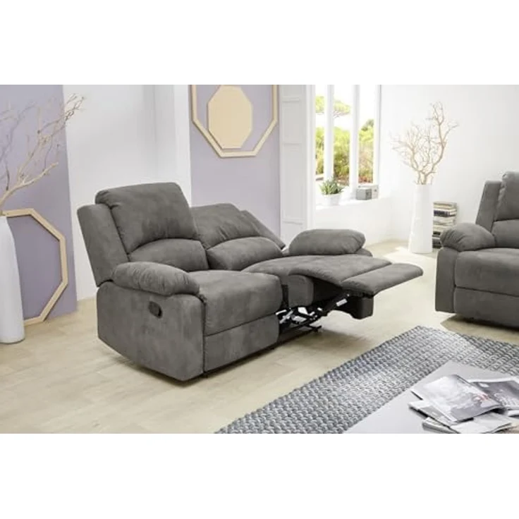 2-Sitzer-Relaxsofa Couch Liegefunktion Federkern Polster Stoff Vintage Anthrazit – Bild 5
