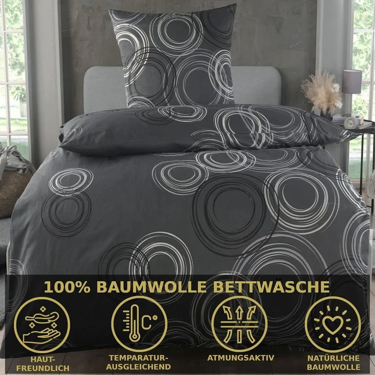 Malika Bettwäsche 135x200 + 80x80 cm atmungsaktiver Baummwoll Renforce Bettbezug, Renforce Baumwolle, 2 teilig, Für Allergiker geeignet, pflegeleicht, angenehm weicher Stoff
