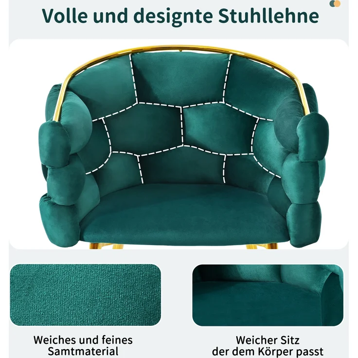 Eleganter Samtstuhl Grün mit goldenem Rückengestell mit ergonomischer Rückenlehne, verstellbaren Metallbeinen – Bild 2