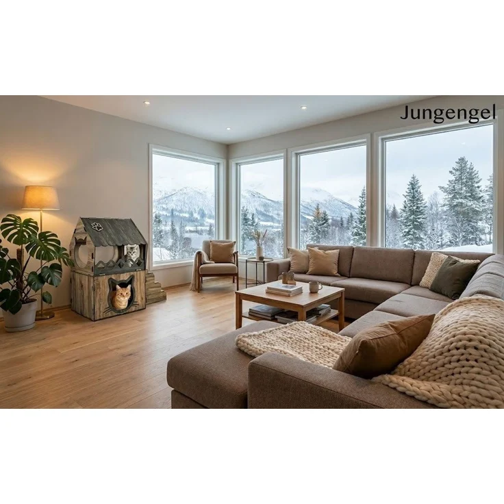 Jungengel Katzenliege XL Katzenhaus Katzenhäuschen Katzenhütte Stecksystem Katzenbett, 2-Stöckig, Einfache Montage, Bietet genügend Platz für eine Katze – Bild 4