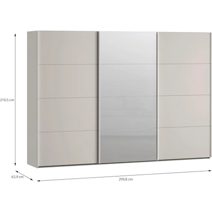 Forte SOPHISTISPACE Kleiderschrank 300, moderner Schwebetürenschrank, 3-türig, Einlegeböden, Kleiderstangen, Spiegel, Holzwerkstoff, Kaschmir|Beige, 299,8 cm breit x 210,5 cm hoch x 62,9 cm tief – Bild 3
