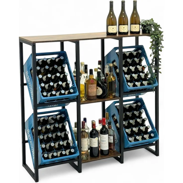 DanDiBo Getränkekistenregal 4 Kisten mit Ablage Holz Metall 96564 Getränkeregal Kistenregal Getränkekistenhalter