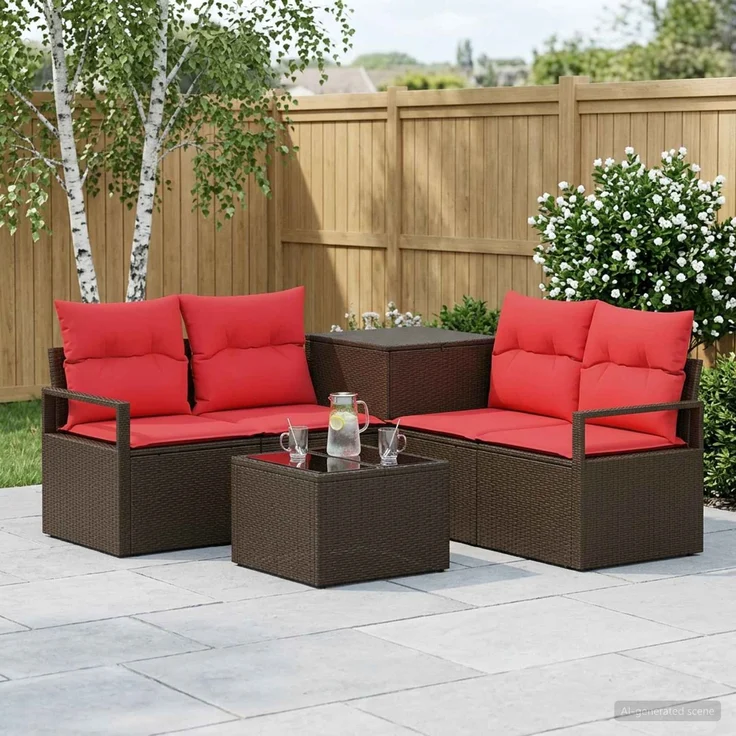 vidaXL Sofa Set 6 stk. Braun und Rot Polyrattan und Stahl 3447241 – Bild 1