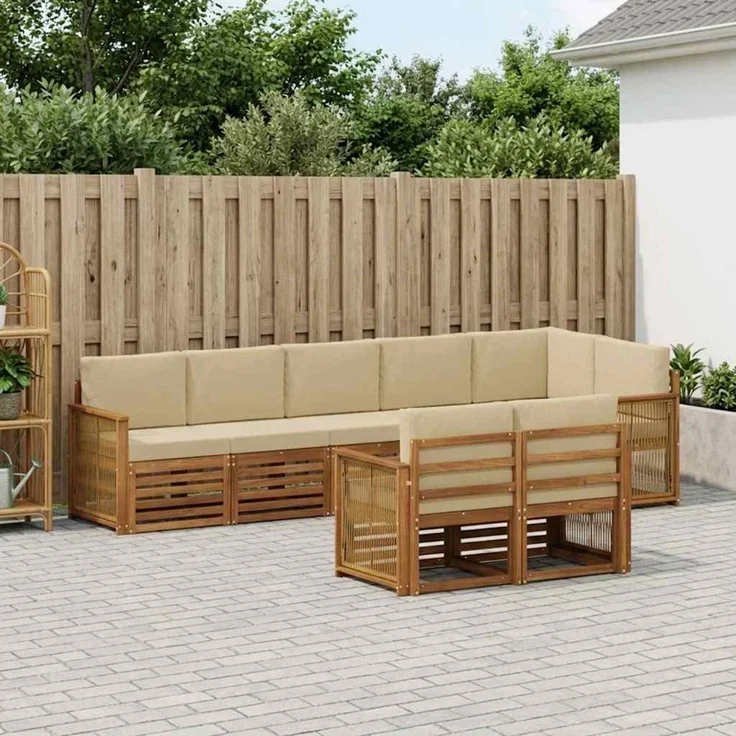 vidaXL Outdoor-Sofagarnitur 7 stk. 8-Sitzer Natur und Beige 3384509 – Bild 1