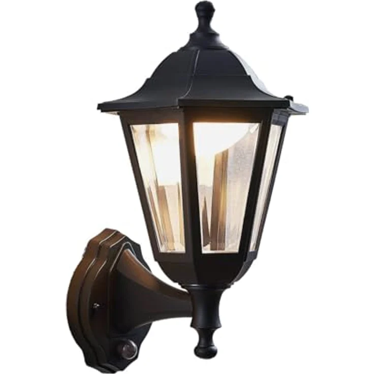 Lindby Iavo LED Wandleuchte außen mit Bewegungsmelder, spritzwassergeschützt, Retro Vintage Antik in Schwarz, 1-flammig – Bild 1