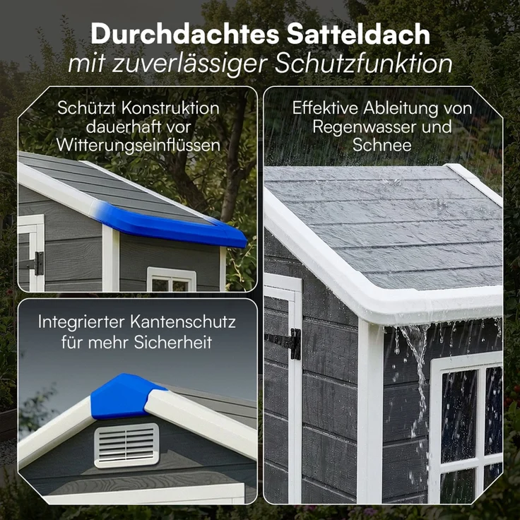 STEELSØN 'Novara' Gerätehaus Satteldach, Kunststoff, dunkelgrau mit Holzoptik, wetterfest, 202x103x134 cm, abschließbar, Gartenhaus mit Fenster – Bild 4