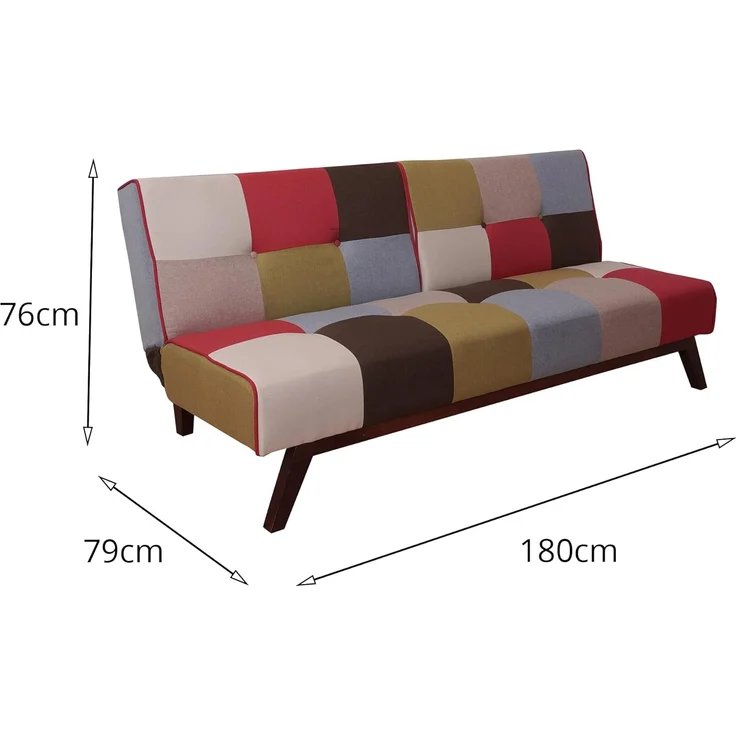 Dmora 3-Sitzer-Schlafsofa, aus gepolstertem Patchwork-Stoff, Clic-Clac-Öffnung, in ein Einzelbett umwandelbar, Made in Italy, 180x79xh76 cm, Mehrfarbig – Bild 2