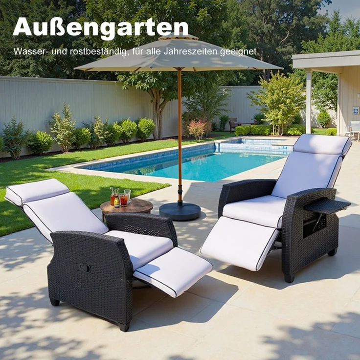 HOMAVO Gartensessel Rattansessel mit verstellbarer Rückenlehne, praktischem Ablagetisch, Maximale Belastung 200 kg, Legierung Stahlrahmen, wetterfest, mit Fußstütze, manuelle Verstellung – Bild 4