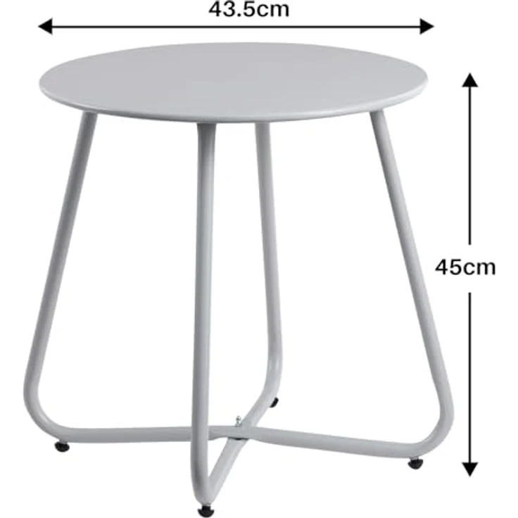 HollyHOME Beistelltisch Outdoor Gartentisch Balkontisch, Runder Patio Beistelltisch Kaffeetische Nachttisch Metalltisch Garten Terrasse, Grau – Bild 3