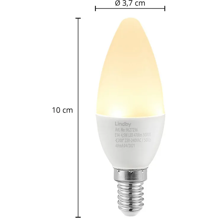 Lindby E14 LED-Kerzenlampe C35, 4,5 W, opal, warmweiß (3.000 K), nicht dimmbar