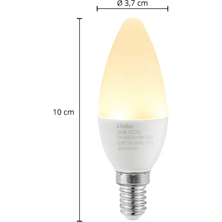 Lindby E14 LED-Kerzenlampe C35, 4,5 W, opal, warmweiß (3.000 K), nicht dimmbar