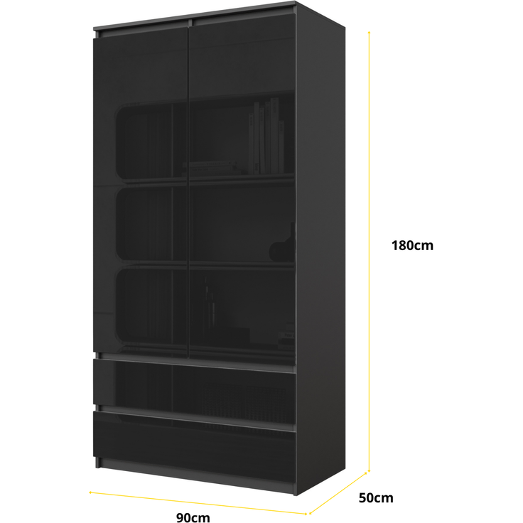 Furnica JOELLE Kleiderschrank 2 Schubladen Anthrazit/Schwarz Gloss H180 B90 T50cm – Bild 2